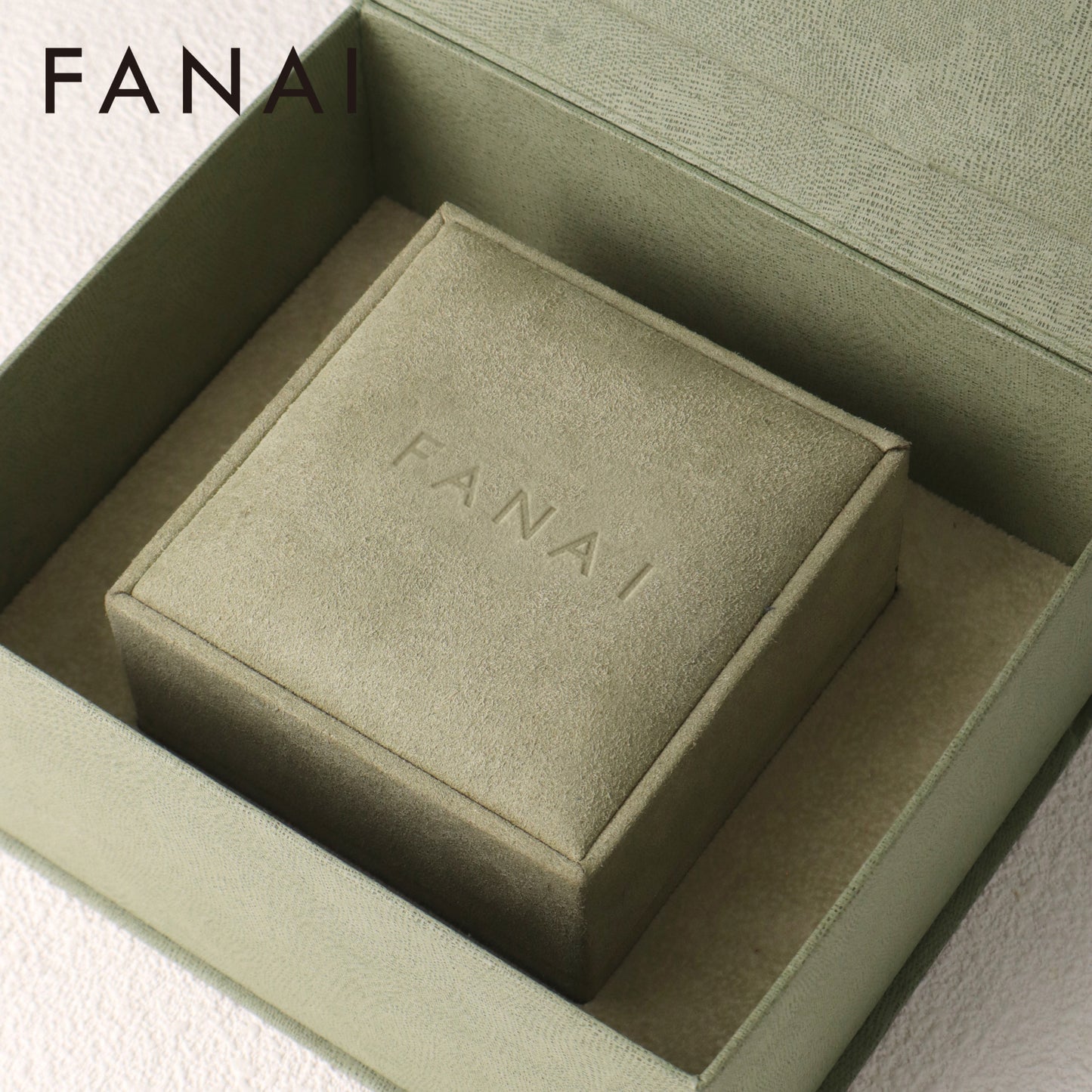 50 pcs FANAI Elegant Sage Green Jewelry Gift "Box-in-Box" Set with Certificate Pocket