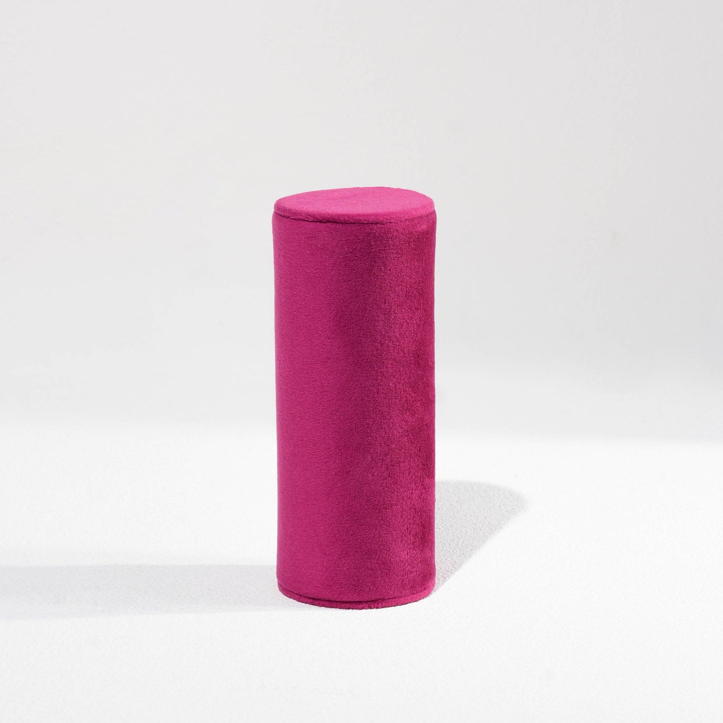 Vibrant Fuchsia Magenta Velvet Circular Jewelry Window Display Prop Set | Luxury Bold Countertop Necklace Bust and Ring Pillar Showcase Ensemble