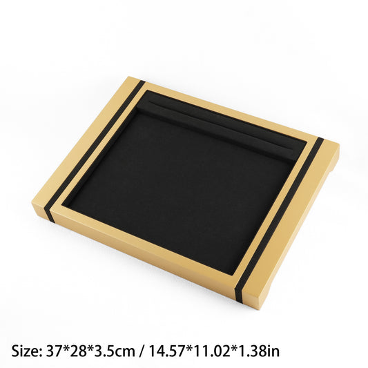 10 pcs FANAI Matte Gold & Obsidian Velvet High-End Retail Jewelry Tray | Luxury Contrasting Metallic Frame Necklace Presentation Platter