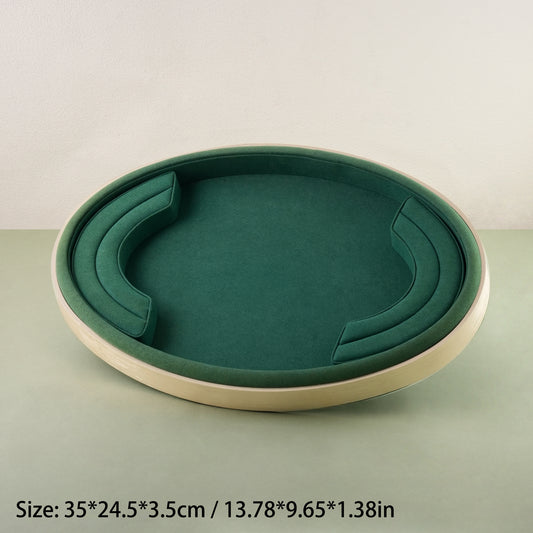 10 pcs FANAI Emerald Velvet Oval Wooden-Rim Large Jewelry Display Tray | Luxury Jade Micro-Velvet Countertop Bracelet Necklace Platter