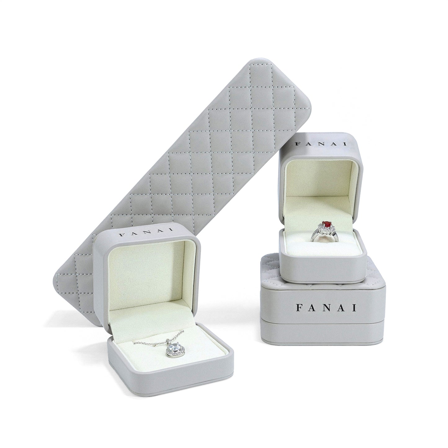 50 pcs FANAI 【The Whisper Suite】 Premium Leather Jewelry Gift Case | Elegant Grey Organizers for Designers