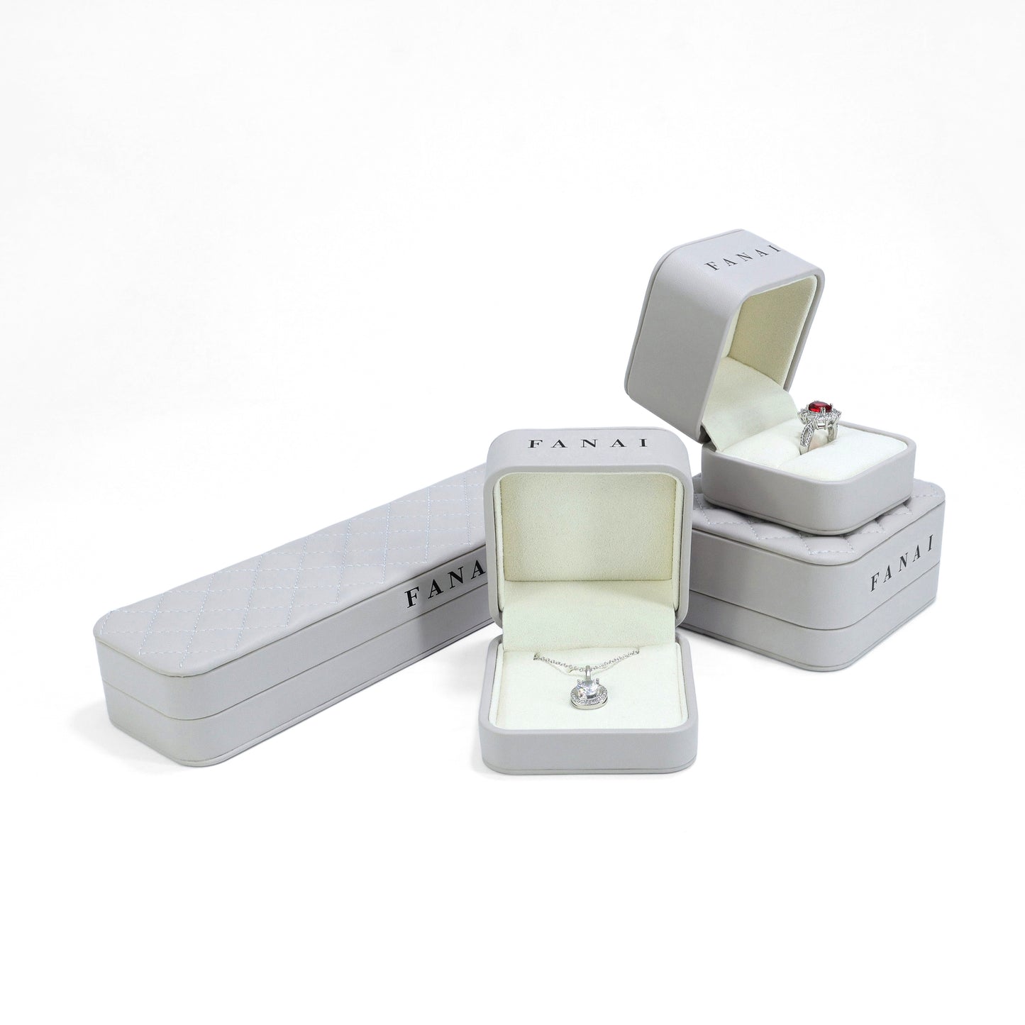 50 pcs FANAI 【The Whisper Suite】 Premium Leather Jewelry Gift Case | Elegant Grey Organizers for Designers