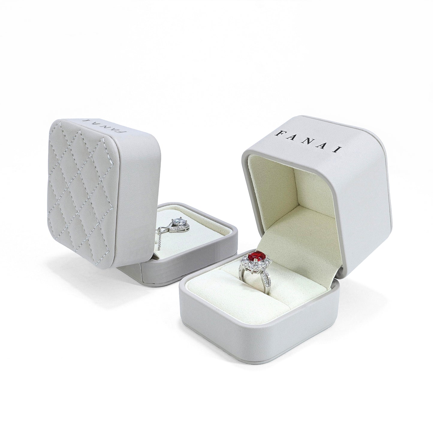 50 pcs FANAI 【The Whisper Suite】 Premium Leather Jewelry Gift Case | Elegant Grey Organizers for Designers