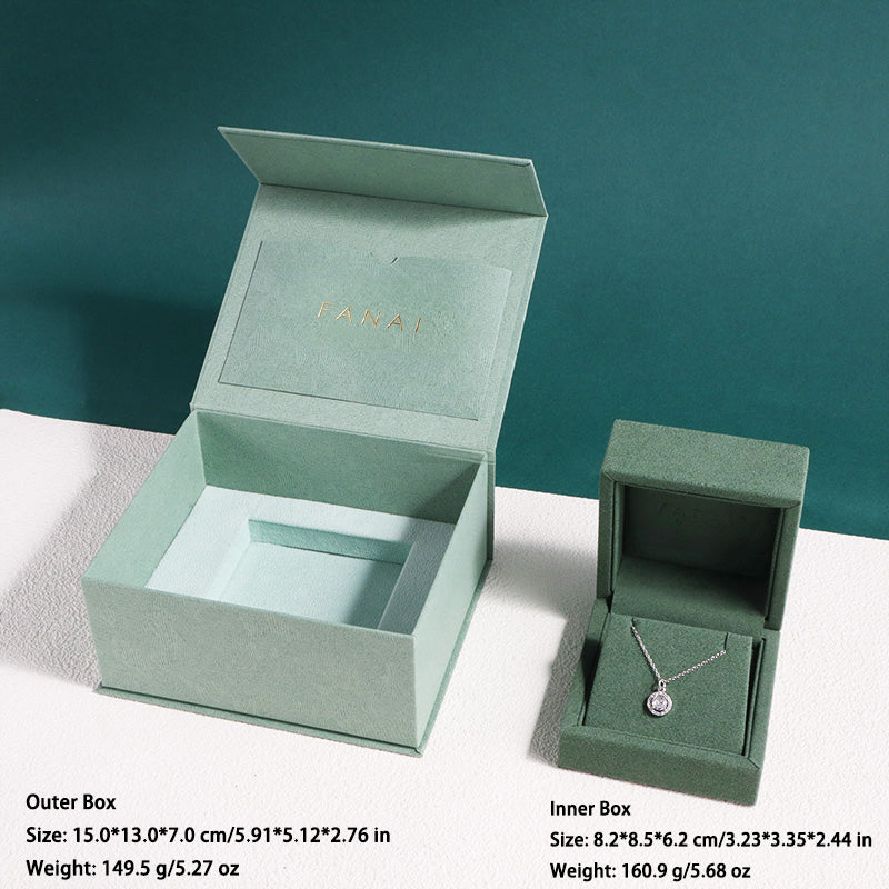 50 pcs FANAI Elegant Sage Green Jewelry Gift "Box-in-Box" Set with Certificate Pocket
