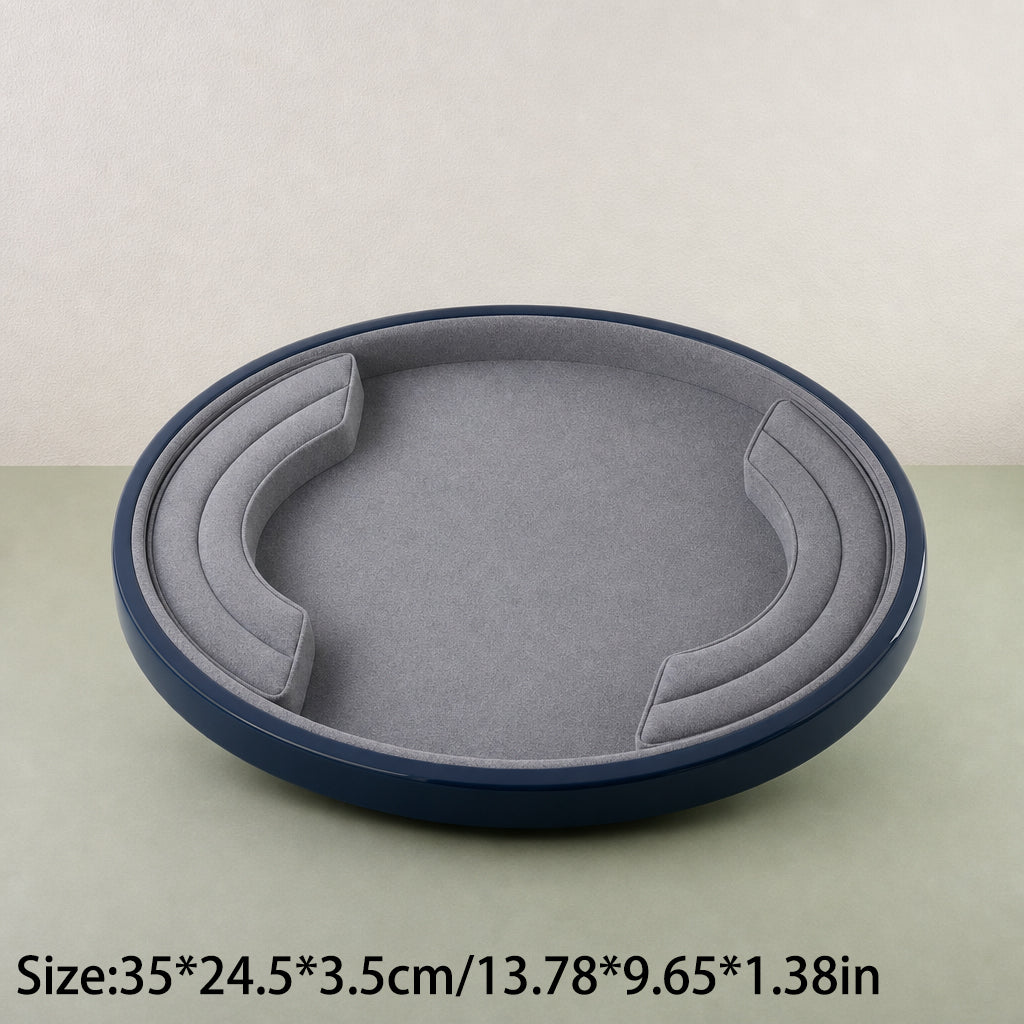 10 pcs FANAI Emerald Velvet Oval Wooden-Rim Large Jewelry Display Tray | Luxury Jade Micro-Velvet Countertop Bracelet Necklace Platter