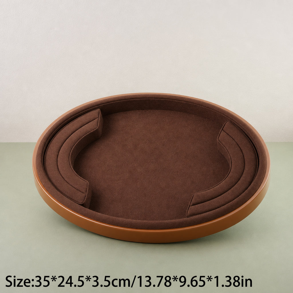 10 pcs FANAI Emerald Velvet Oval Wooden-Rim Large Jewelry Display Tray | Luxury Jade Micro-Velvet Countertop Bracelet Necklace Platter