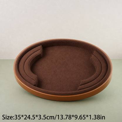 10 pcs FANAI Emerald Velvet Oval Wooden-Rim Large Jewelry Display Tray | Luxury Jade Micro-Velvet Countertop Bracelet Necklace Platter