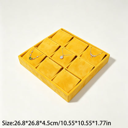 10 pcs FANAI Vintage Crimson Velvet 9-Grid Jewelry Pendant Showcase Tray | Premium Multi-Compartment Slanted Cushion Necklace Chain Organizer