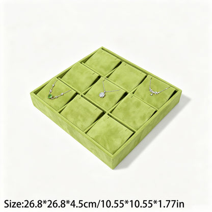 10 pcs FANAI Vintage Crimson Velvet 9-Grid Jewelry Pendant Showcase Tray | Premium Multi-Compartment Slanted Cushion Necklace Chain Organizer