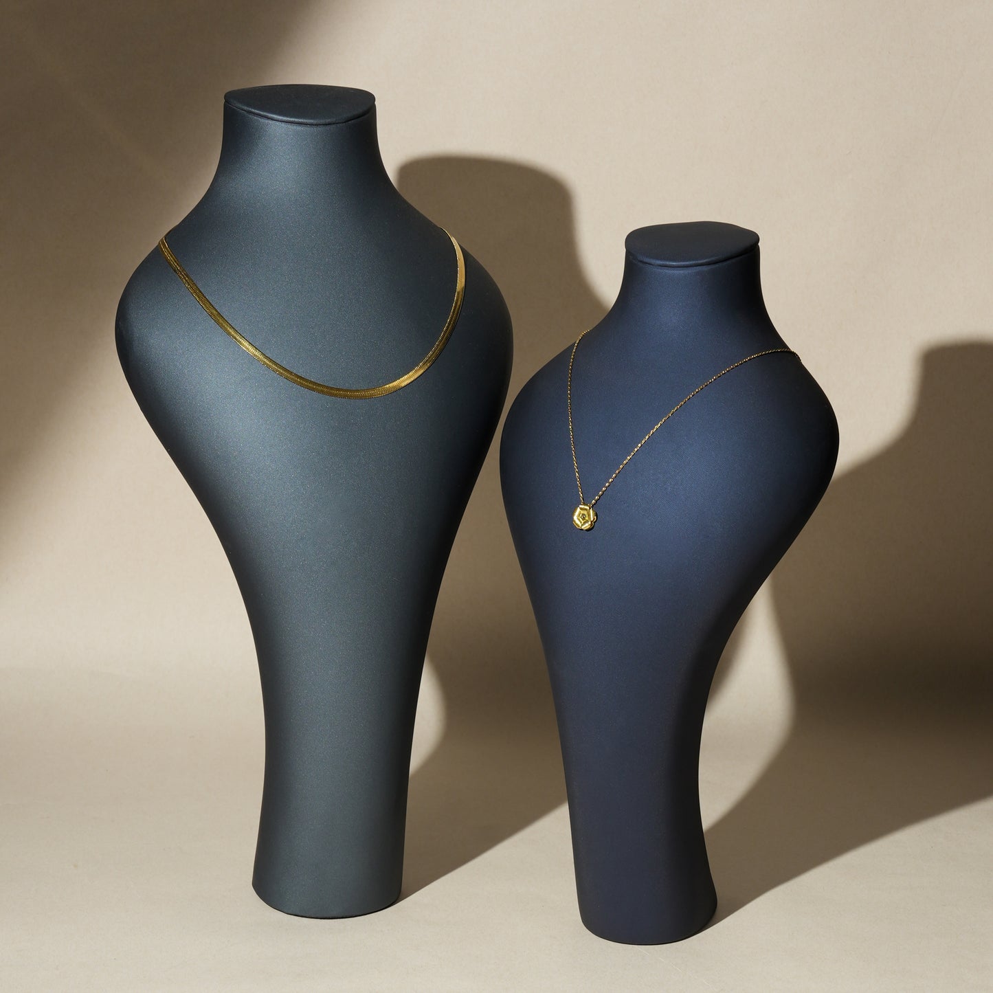 Modern Matte Leatherette Trio Necklace Bust Display Set | Luxury Mineral Grey and Twilight Blue Countertop Pendant Mannequin Stand