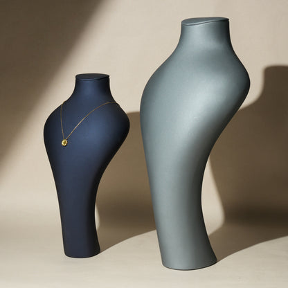 Modern Matte Leatherette Trio Necklace Bust Display Set | Luxury Mineral Grey and Twilight Blue Countertop Pendant Mannequin Stand