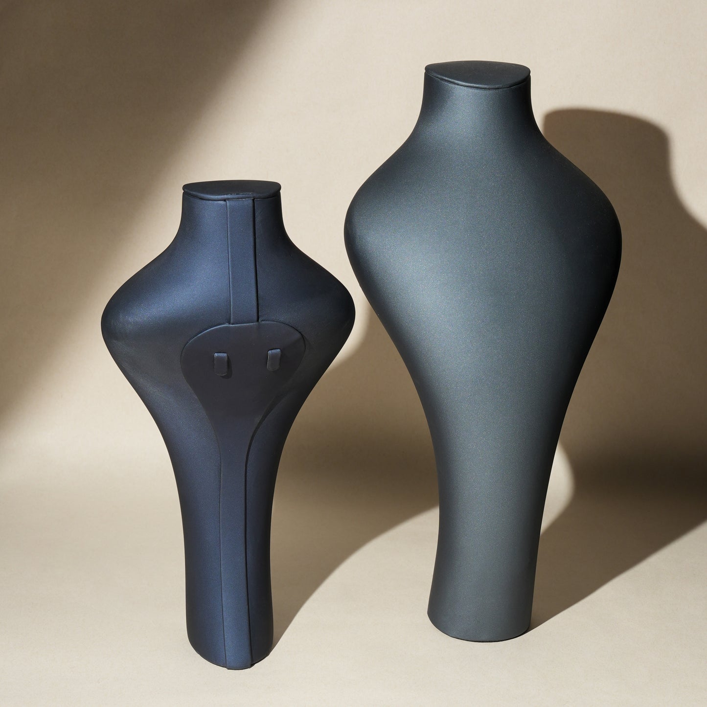 Modern Matte Leatherette Trio Necklace Bust Display Set | Luxury Mineral Grey and Twilight Blue Countertop Pendant Mannequin Stand