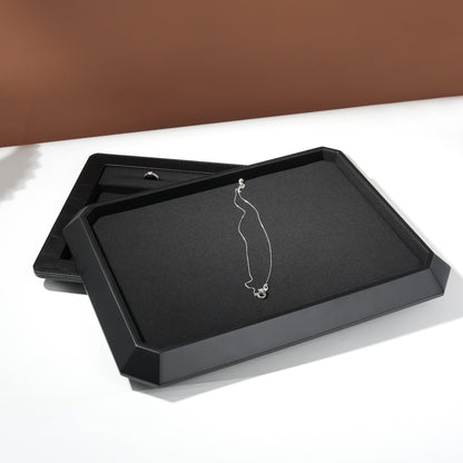 10 pcs FANAI Sculptural Obsidian Matte Dual-Tier Jewelry Presentation Tray | Premium Beveled Edge Countertop Inset Slotted Ring and Pearl Necklace Platter