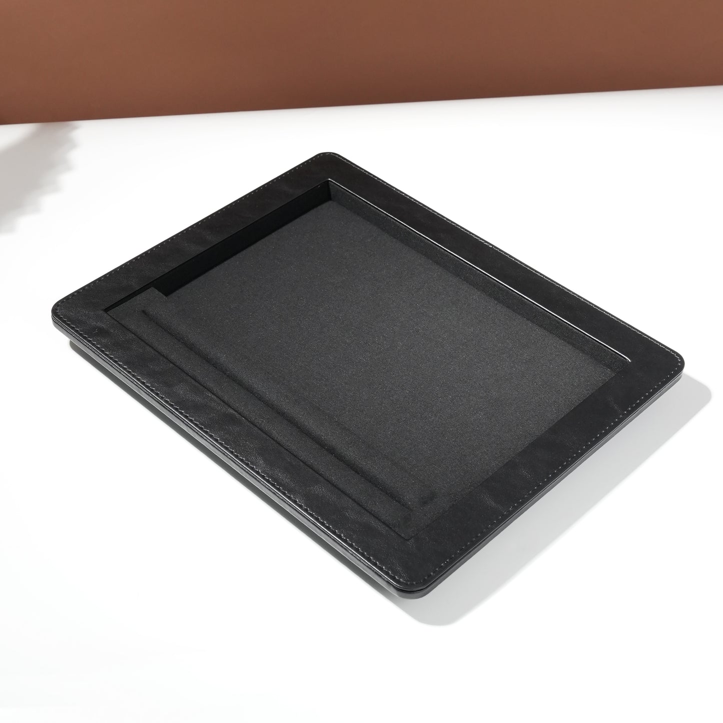 10 pcs FANAI Sculptural Obsidian Matte Dual-Tier Jewelry Presentation Tray | Premium Beveled Edge Countertop Inset Slotted Ring and Pearl Necklace Platter