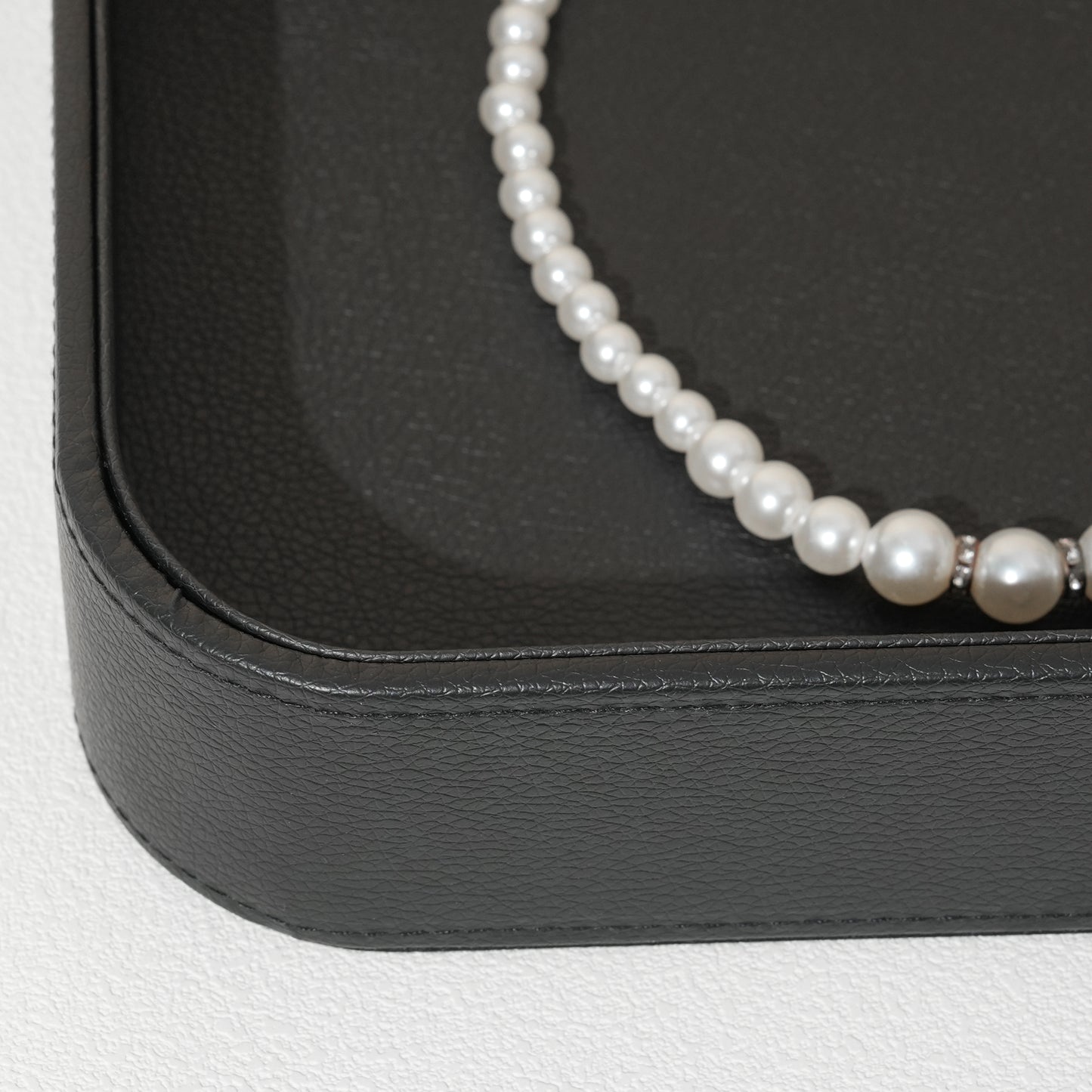 10 pcs FANAI Pebbled Obsidian Black Leatherette Jewelry Display Tray | Luxury Waterproof Matte Charcoal Countertop Bracelet Showcase