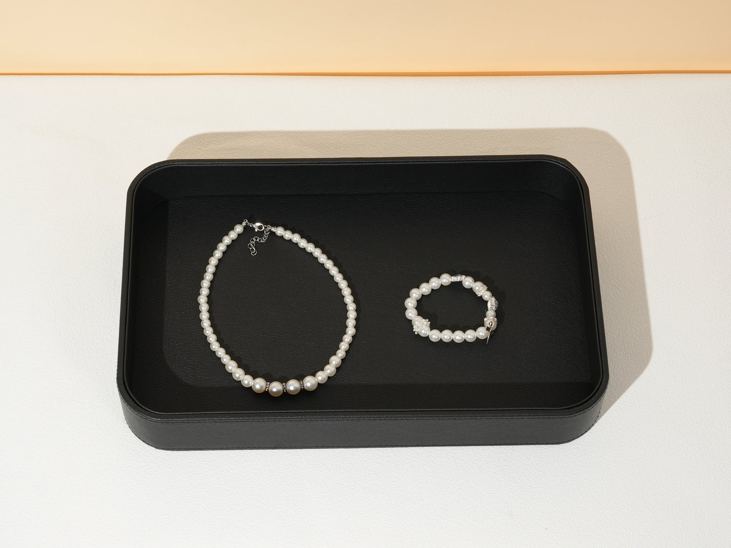 10 pcs FANAI Pebbled Obsidian Black Leatherette Jewelry Display Tray | Luxury Waterproof Matte Charcoal Countertop Bracelet Showcase