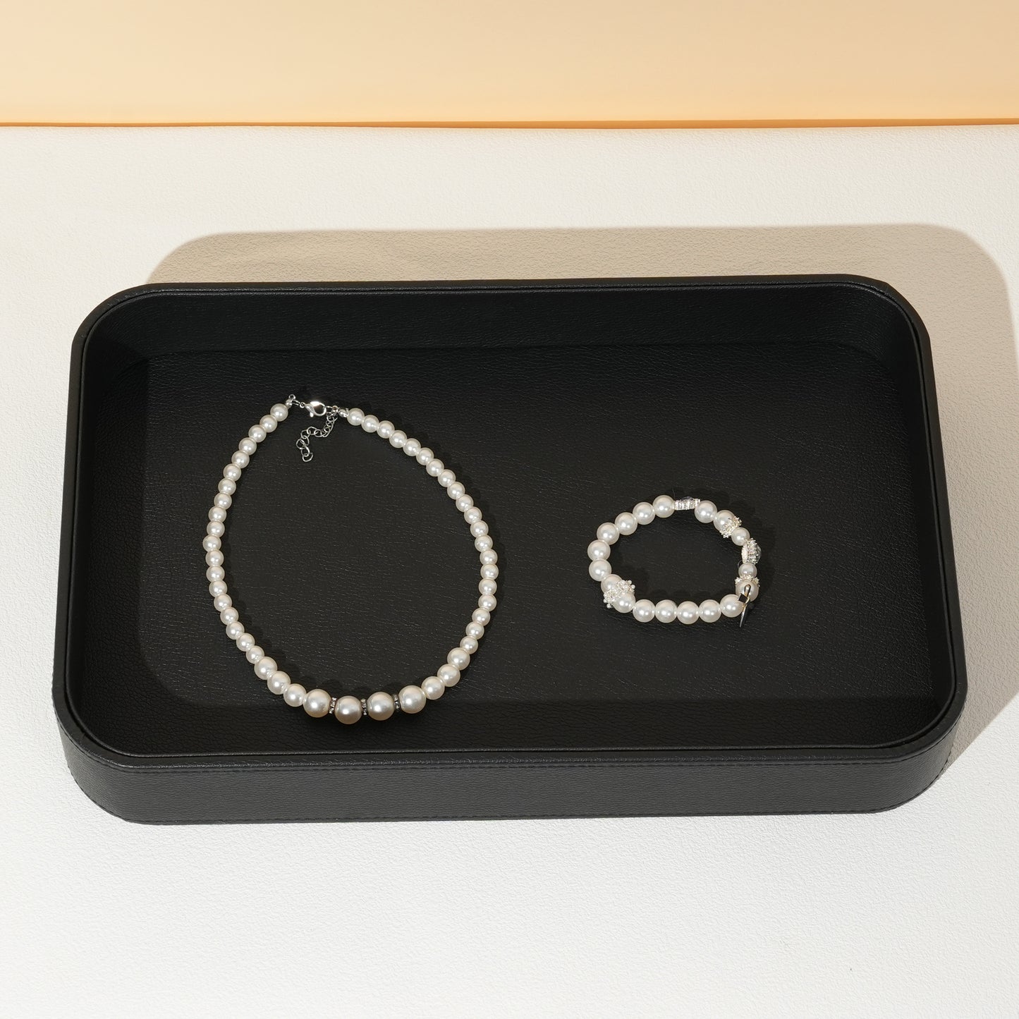 10 pcs FANAI Pebbled Obsidian Black Leatherette Jewelry Display Tray | Luxury Waterproof Matte Charcoal Countertop Bracelet Showcase