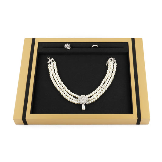 10 pcs FANAI Matte Gold & Obsidian Velvet High-End Retail Jewelry Tray | Luxury Contrasting Metallic Frame Necklace Presentation Platter