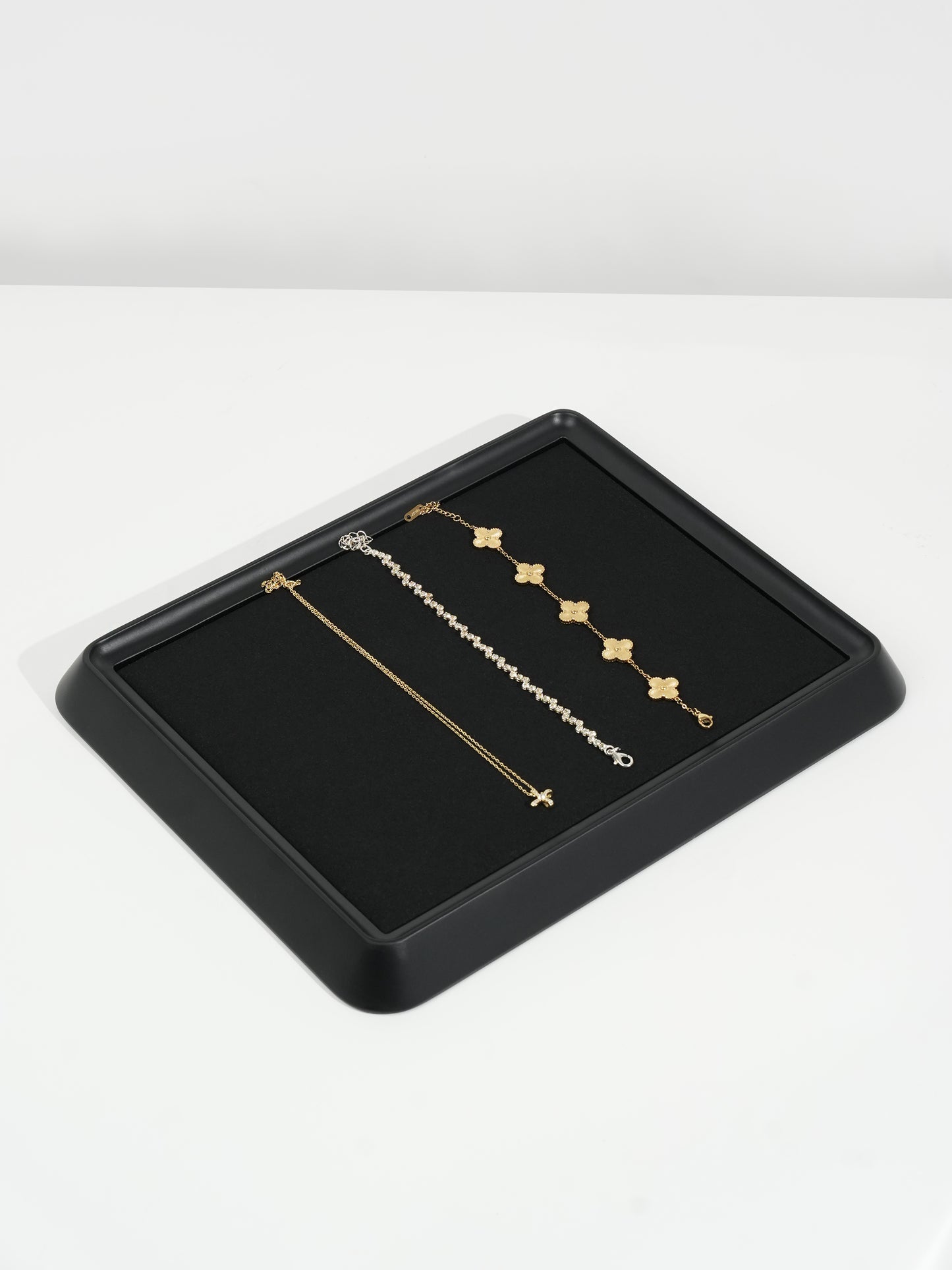 10 pcs FANAI Sculptural Matte Black Beveled Edge Jewelry Presentation Tray | Luxury Modernist Inset Charcoal Velvet Bracelet Platter