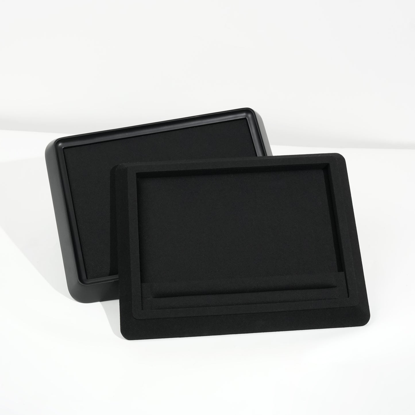 10 pcs FANAI Sculptural Matte Black Beveled Edge Jewelry Presentation Tray | Luxury Modernist Inset Charcoal Velvet Bracelet Platter