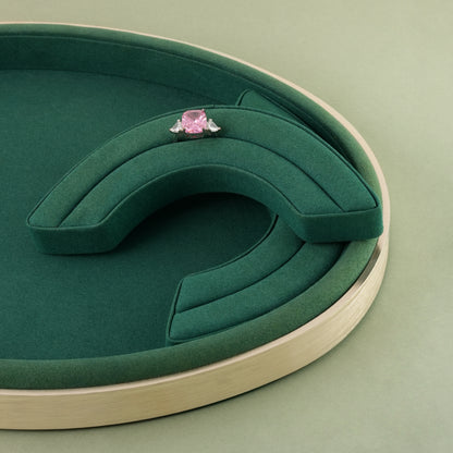 10 pcs FANAI Emerald Velvet Oval Wooden-Rim Large Jewelry Display Tray | Luxury Jade Micro-Velvet Countertop Bracelet Necklace Platter