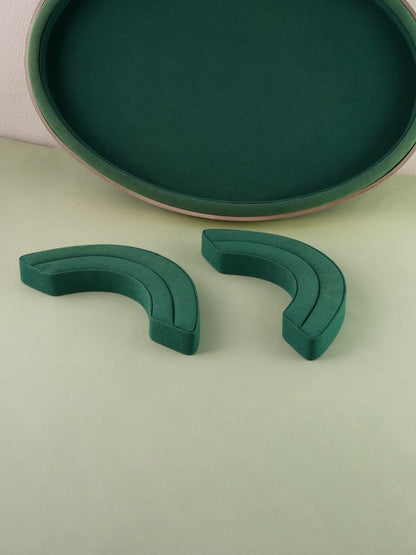 10 pcs FANAI Emerald Velvet Oval Wooden-Rim Large Jewelry Display Tray | Luxury Jade Micro-Velvet Countertop Bracelet Necklace Platter