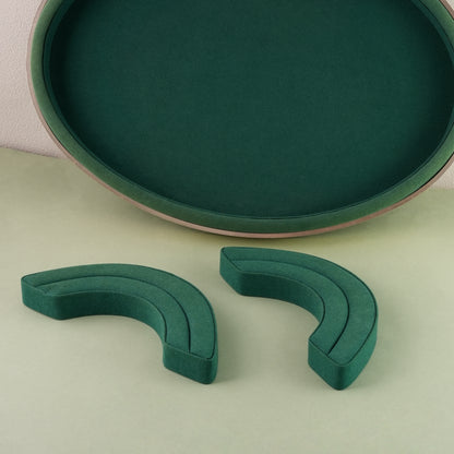 10 pcs FANAI Emerald Velvet Oval Wooden-Rim Large Jewelry Display Tray | Luxury Jade Micro-Velvet Countertop Bracelet Necklace Platter