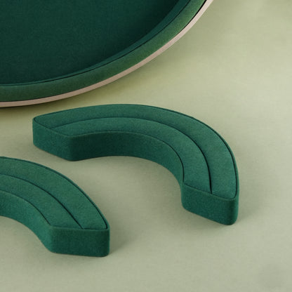 10 pcs FANAI Emerald Velvet Oval Wooden-Rim Large Jewelry Display Tray | Luxury Jade Micro-Velvet Countertop Bracelet Necklace Platter