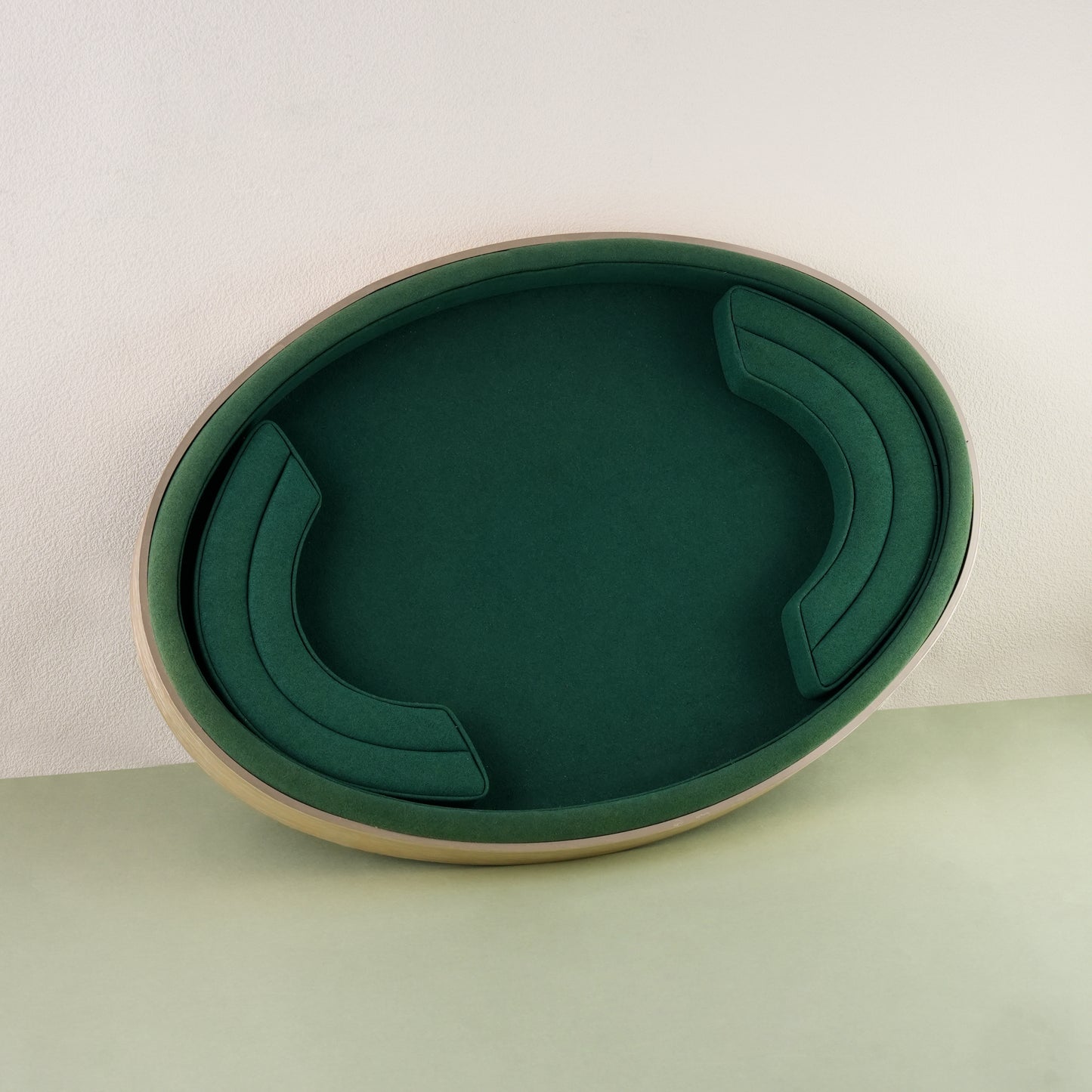 10 pcs FANAI Emerald Velvet Oval Wooden-Rim Large Jewelry Display Tray | Luxury Jade Micro-Velvet Countertop Bracelet Necklace Platter
