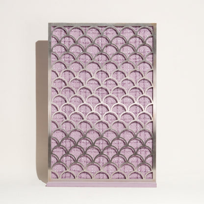 Regal Plum Velvet and Lavender Tweed Jewelry Window Display Prop Set | Luxury Scalloped Silver Lattice Countertop Necklace Bust Showcase Ensemble