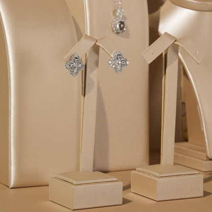 Opulent Champagne PU Window Jewelry Display Prop Set | Luxury Honeycomb Geometric Screen Countertop Necklace Bust Ensemble