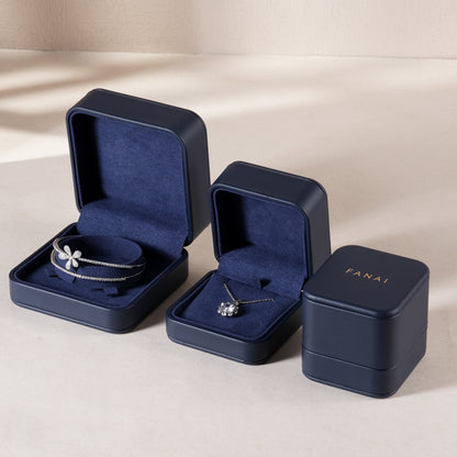 50 pcs FANAI【The Muse Collection】 Luxury Leatherette Jewelry Box - Elegant Dark Blue Ring Necklace Gift Case