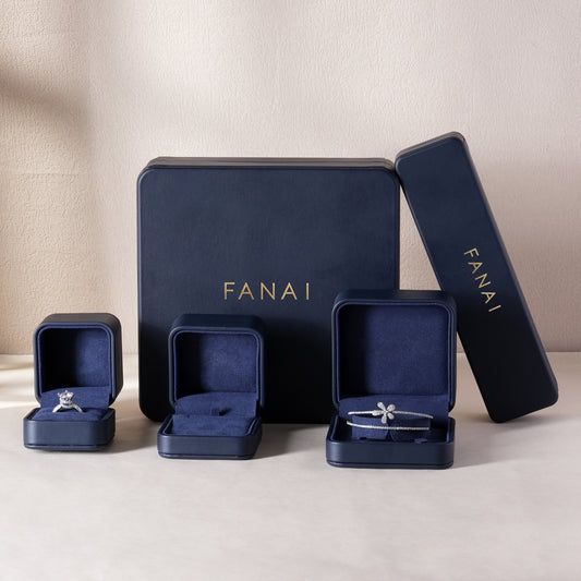 50 pcs FANAI【The Muse Collection】 Luxury Leatherette Jewelry Box - Elegant Dark Blue Ring Necklace Gift Case
