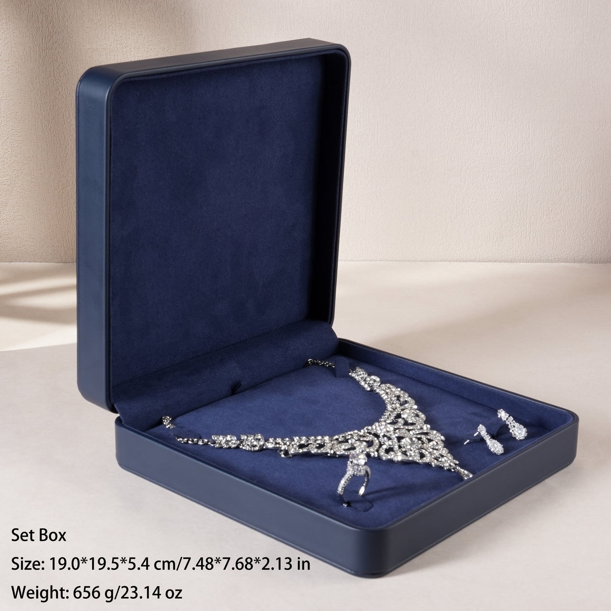50 pcs FANAI【The Muse Collection】 Luxury Leatherette Jewelry Box - Elegant Dark Blue Ring Necklace Gift Case