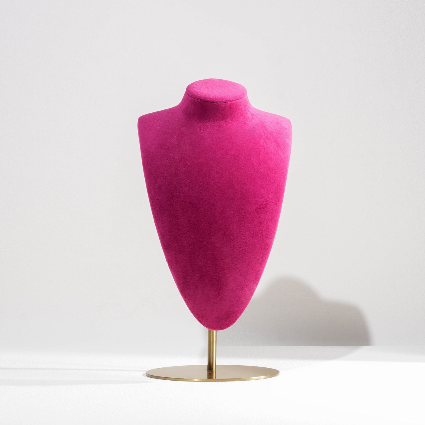Vibrant Fuchsia Magenta Velvet Circular Jewelry Window Display Prop Set | Luxury Bold Countertop Necklace Bust and Ring Pillar Showcase Ensemble