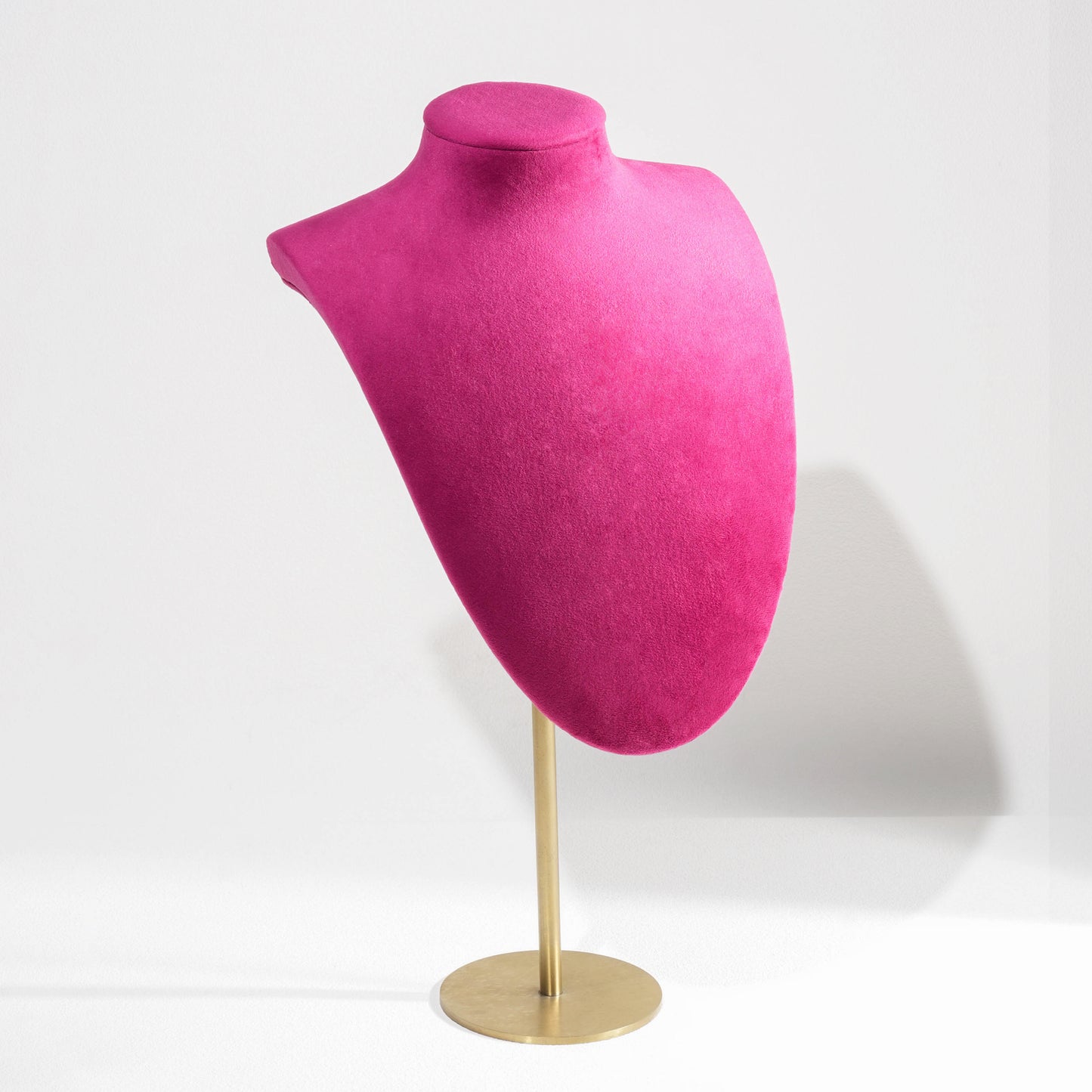 Vibrant Fuchsia Magenta Velvet Circular Jewelry Window Display Prop Set | Luxury Bold Countertop Necklace Bust and Ring Pillar Showcase Ensemble
