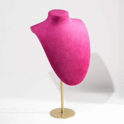 Vibrant Fuchsia Magenta Velvet Circular Jewelry Window Display Prop Set | Luxury Bold Countertop Necklace Bust and Ring Pillar Showcase Ensemble