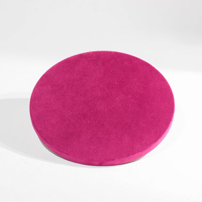 Vibrant Fuchsia Magenta Velvet Circular Jewelry Window Display Prop Set | Luxury Bold Countertop Necklace Bust and Ring Pillar Showcase Ensemble