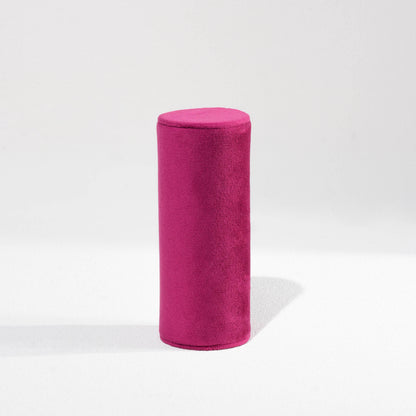 Vibrant Fuchsia Magenta Velvet Circular Jewelry Window Display Prop Set | Luxury Bold Countertop Necklace Bust and Ring Pillar Showcase Ensemble