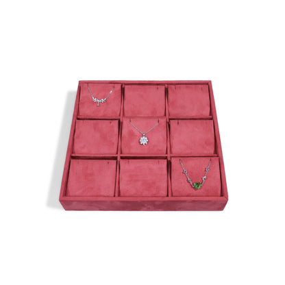10 pcs FANAI Vintage Crimson Velvet 9-Grid Jewelry Pendant Showcase Tray | Premium Multi-Compartment Slanted Cushion Necklace Chain Organizer
