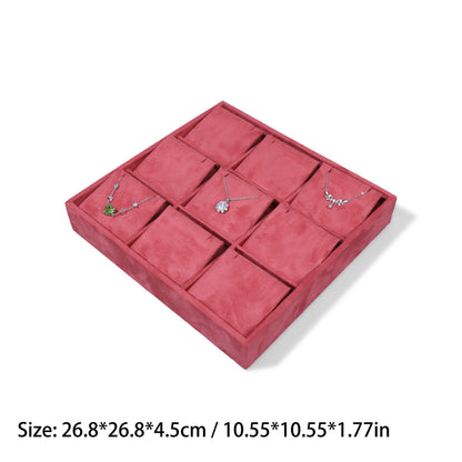 10 pcs FANAI Vintage Crimson Velvet 9-Grid Jewelry Pendant Showcase Tray | Premium Multi-Compartment Slanted Cushion Necklace Chain Organizer