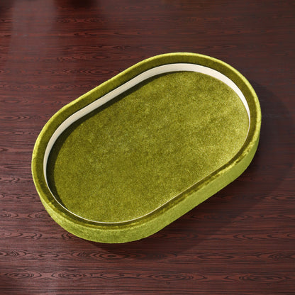 10 pcs FANAI Vintage Moss Green Velvet Oval Stackable Jewelry Tray | Luxury Velvet Ribbed Ring Slots Counter Presentation Display
