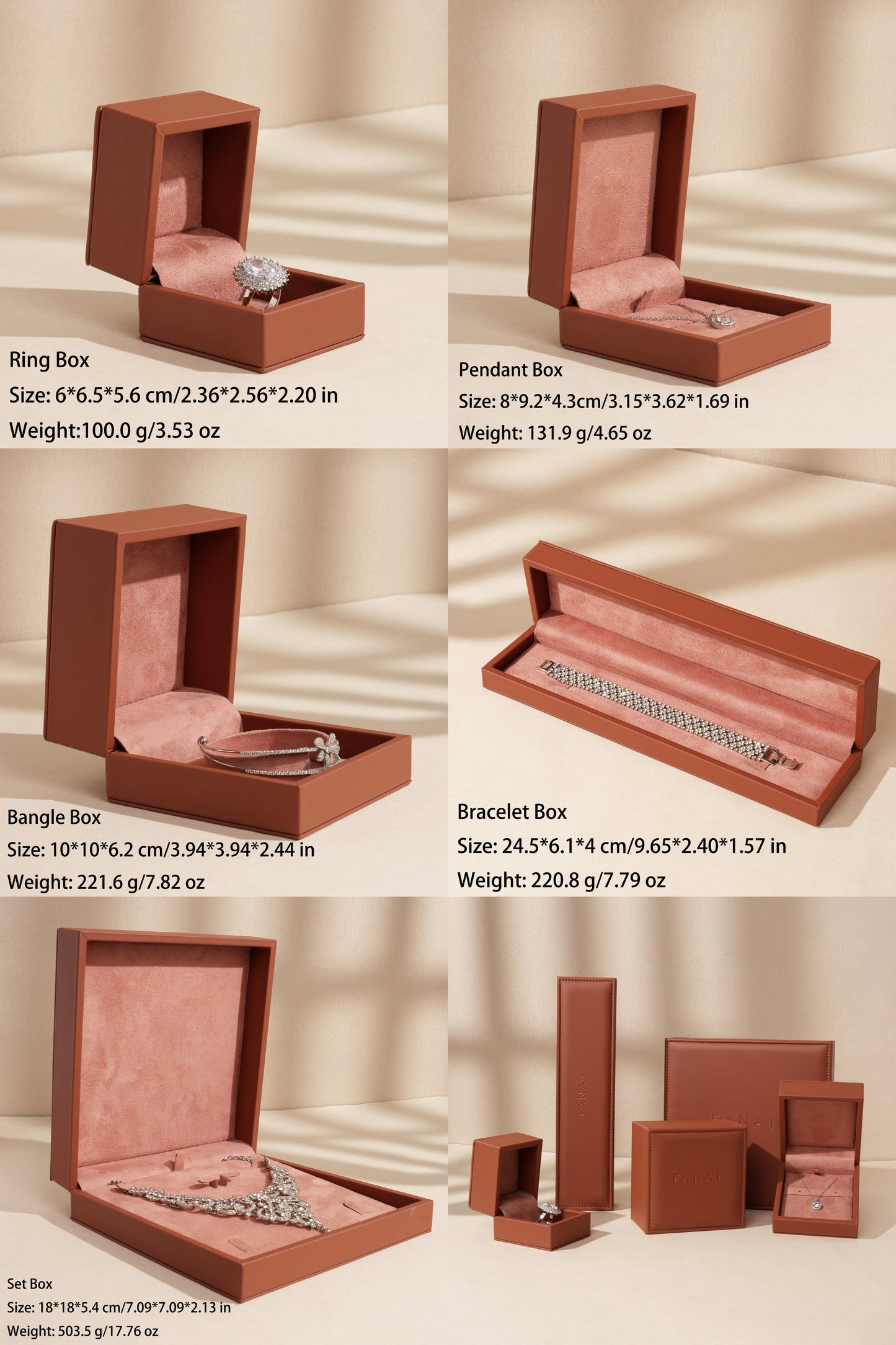 50 pcs FANAI 【The Dune Suite】 Premium Smooth PU Leather Jewelry Box | Minimalist Amber Organizer Cases for Designers