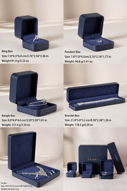 50 pcs FANAI【The Muse Collection】 Luxury Leatherette Jewelry Box - Elegant Dark Blue Ring Necklace Gift Case