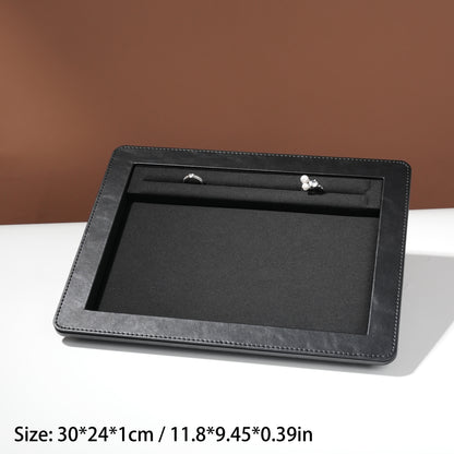 10 pcs FANAI Sculptural Obsidian Matte Dual-Tier Jewelry Presentation Tray | Premium Beveled Edge Countertop Inset Slotted Ring and Pearl Necklace Platter