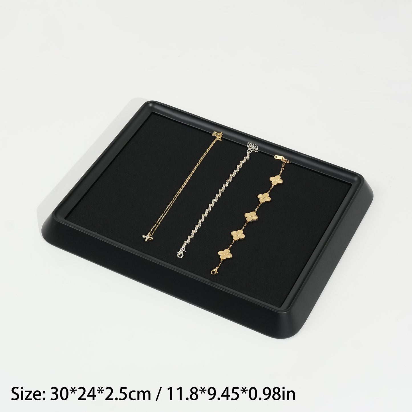 10 pcs FANAI Sculptural Matte Black Beveled Edge Jewelry Presentation Tray | Luxury Modernist Inset Charcoal Velvet Bracelet Platter